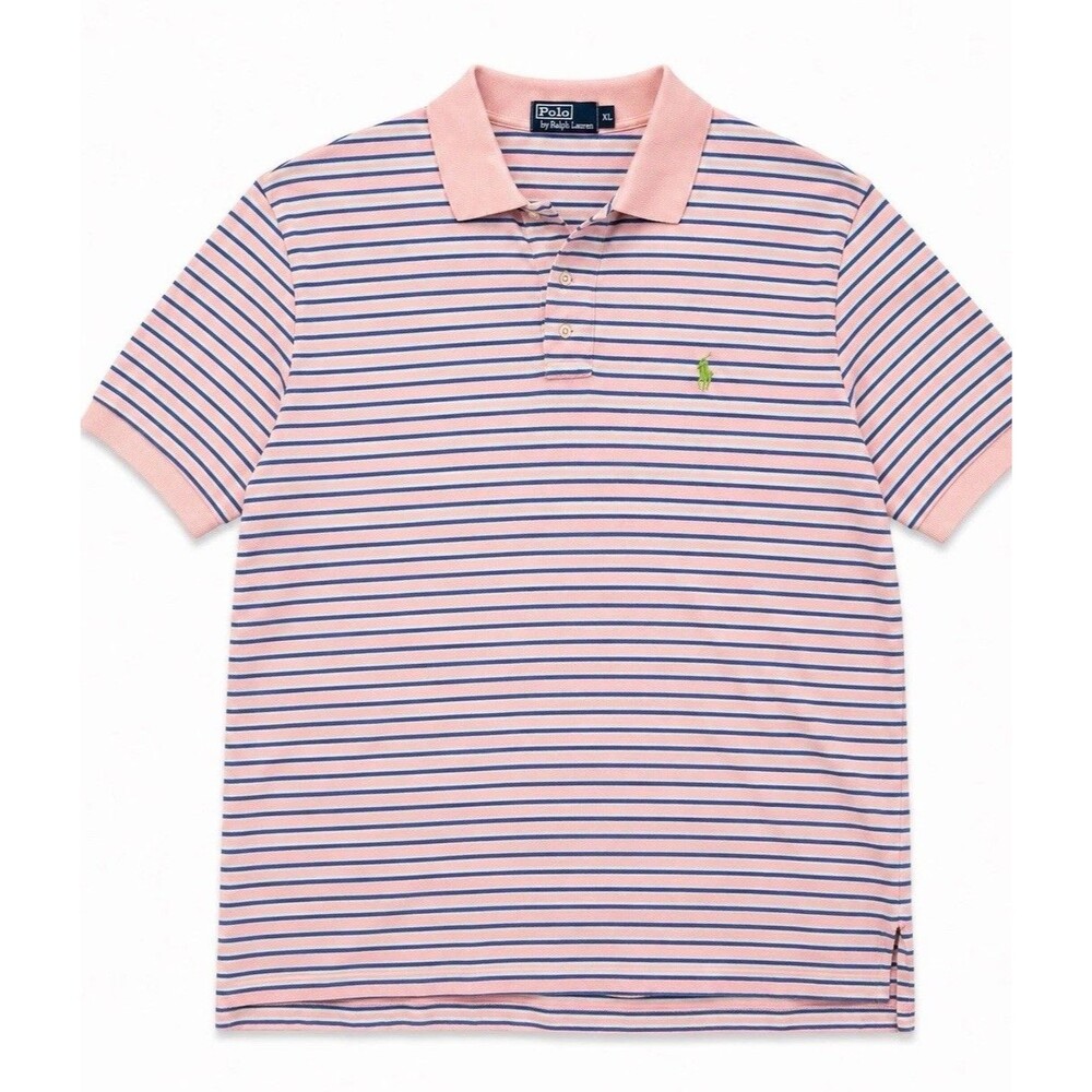 Polo Ralph Lauren Men's XL Pink Blue Striped Cotton Polo Shirt